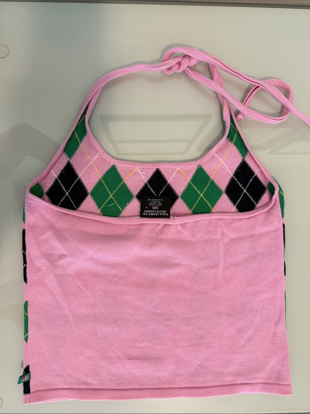 Polo by Ralph Lauren Pink Green Black Argyle Halter Tank Top - Picture 2 of 3